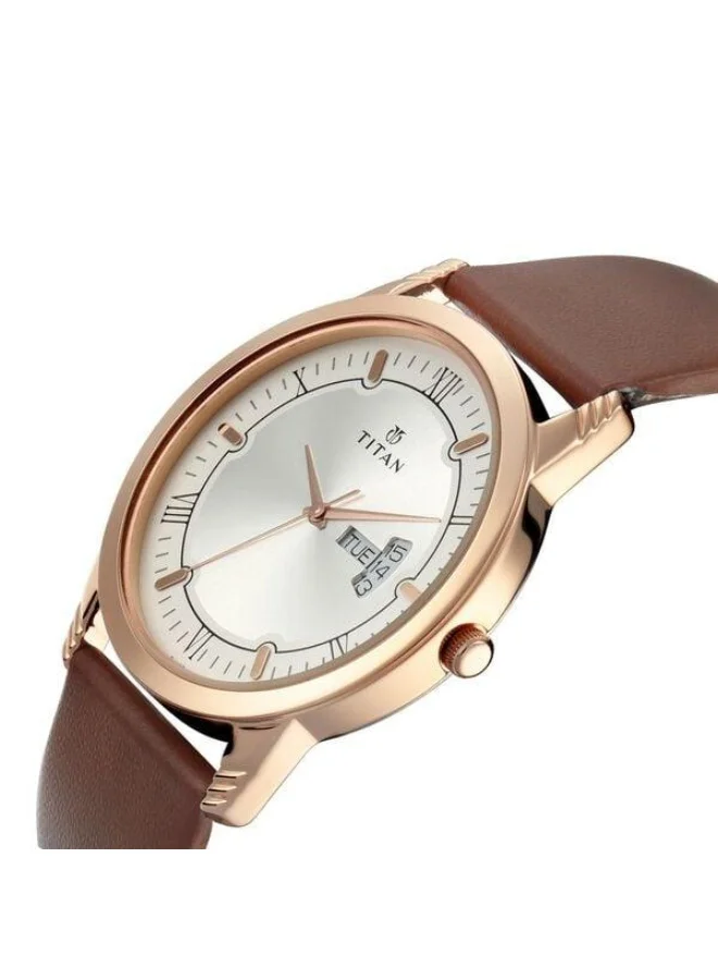 تيتان Bandhan Quartz Analog with Day & Date Silver Dial Brown Leather Strap Couple Watch - 17742565WL01