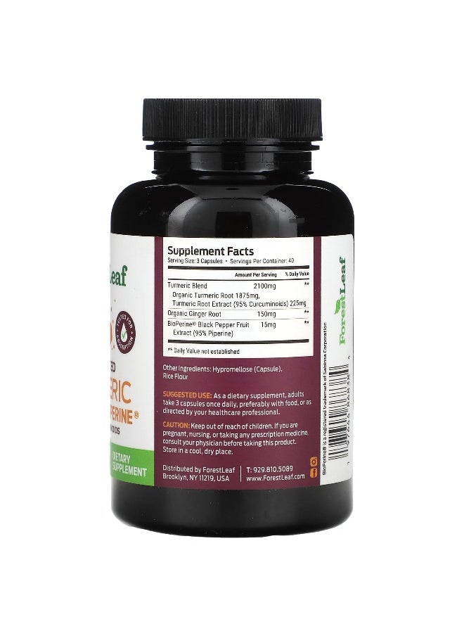 ForestLeaf - Forest Leaf, Advanced Turmeric Ginger + Bioperine, 2,265 mg, 120 Vegetable Capsules (755 mg per Capsule) - Image 1