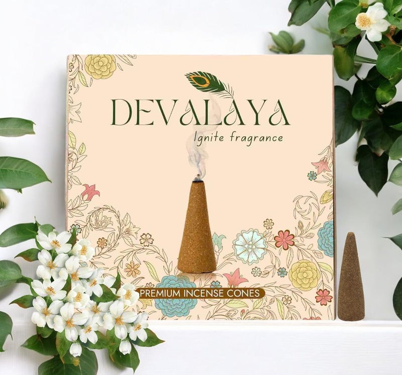 Devalaya Arabian Mogra Dhoop Cones (20 Cones, Pack of 1), Dry Incense Dhoop, Dhoop Batti for Pooja, 100% Charcoal-Free, 25-Minute Burn Time, Eco-Friendly, 3.5 CM Length - Image 1