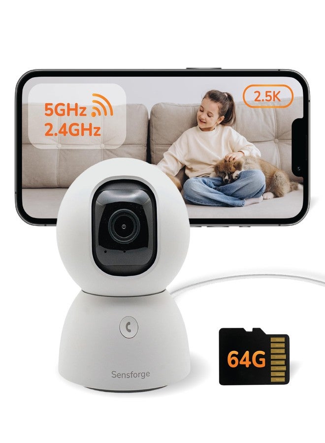 Sensforge 2.5K Indoor Pan-Tilt Dome Security Camera, AI Human & Pet Detection, 360° Coverage, Two-Way Audio, Dual-Band Wi-Fi (2.4G/5G), 64GB SD Card Included, No Monthly Fees - Image 1