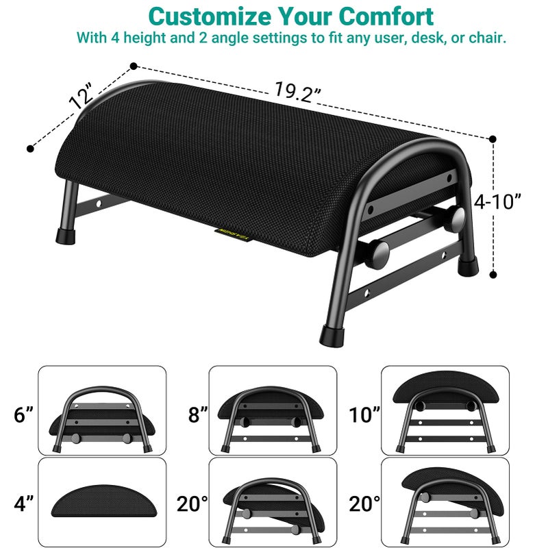 YEASHEIN Adjustable Foot Rest for Under Desk at Work, Ergonomic Under Desk Footrest with 6 Positions, Foot Stools for Under Office Desk Chair, Leg Rest for Home, Car, Computer, Gaming Accessories - Image 2