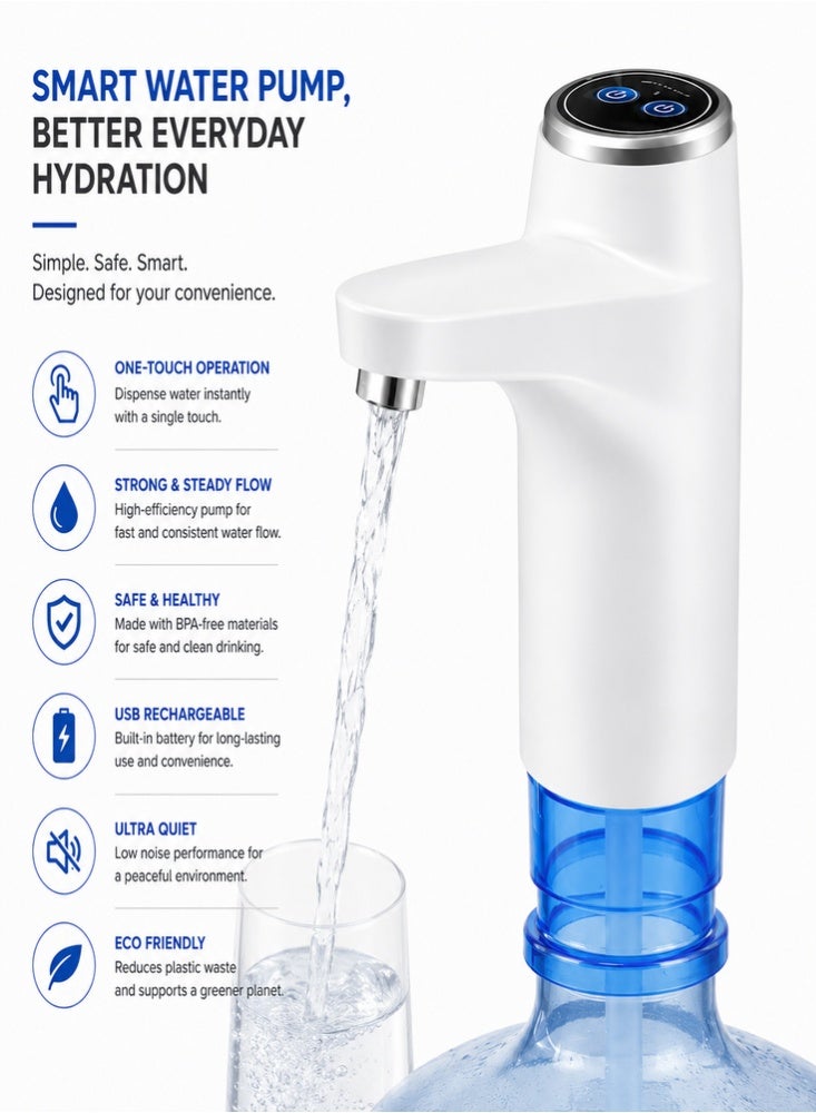 TNM Electric Water Dispenser Pump, USB Rechargeable Automatic Water Bottle Pump, One Touch Operation, Portable Drinking Water Dispenser for 5L–20L Bottles - Image 4