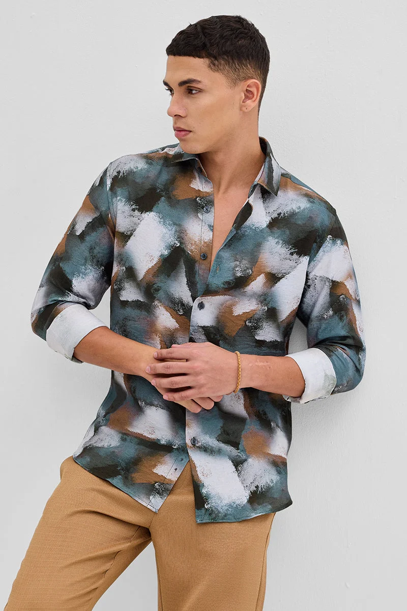 سنيتش Multicolour Abstract Long Sleeve Slim Fit Casual Shirt