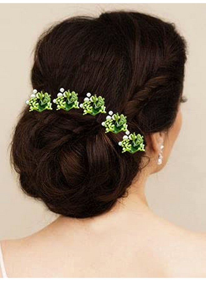توهج الشعر زهرة صغيرة صناعية على شكل دائري مع دبوس شعر موجرا/إكسسوارات شعر الزفاف/دبابيس شعر/دبابيس جودا للنساء والفتيات 2230 أخضر، عبوة من 10 قطع - Image 2