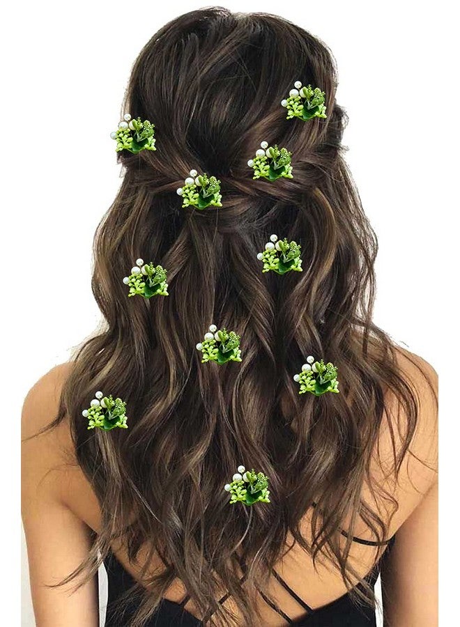 توهج الشعر زهرة صغيرة صناعية على شكل دائري مع دبوس شعر موجرا/إكسسوارات شعر الزفاف/دبابيس شعر/دبابيس جودا للنساء والفتيات 2230 أخضر، عبوة من 10 قطع - Image 1