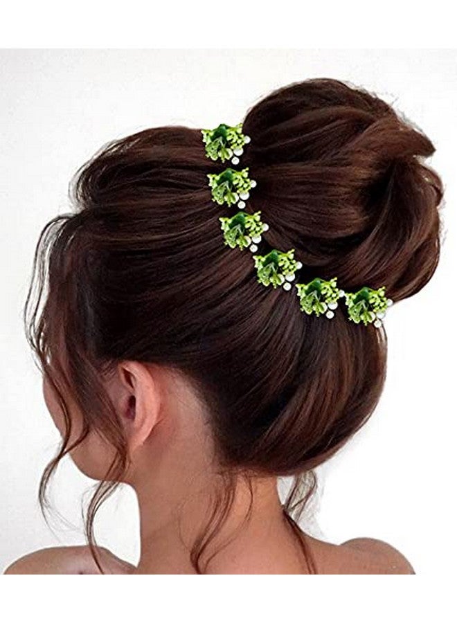 توهج الشعر زهرة صغيرة صناعية على شكل دائري مع دبوس شعر موجرا/إكسسوارات شعر الزفاف/دبابيس شعر/دبابيس جودا للنساء والفتيات 2230 أخضر، عبوة من 10 قطع - Image 3