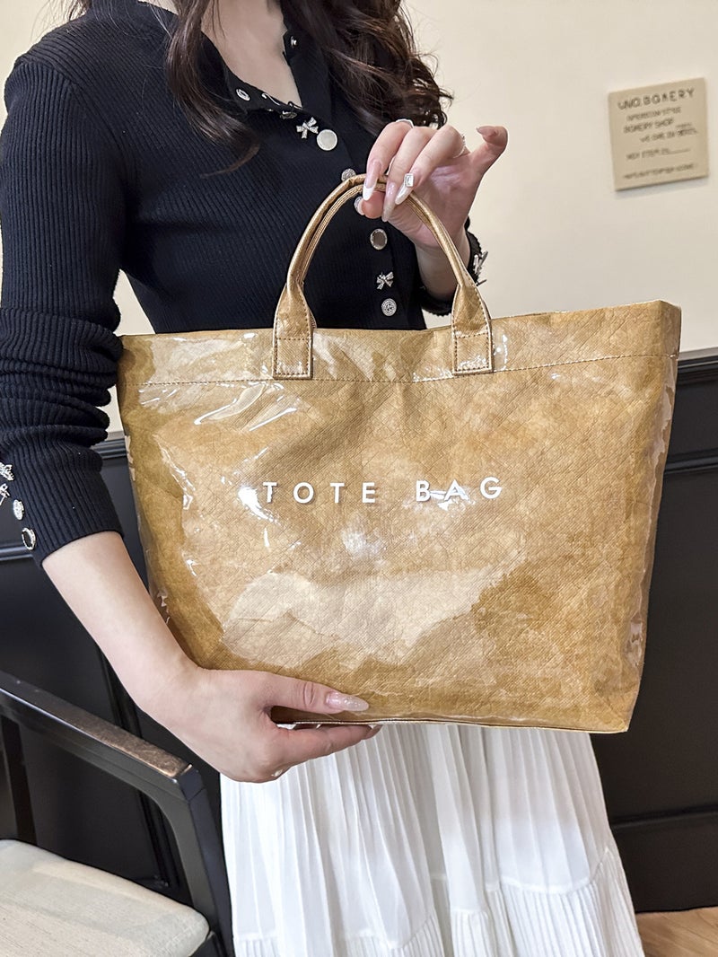Fashion Retro Dupont Paper Bag Women'S Commuting Large Capacity Kraft Paper Handheld Tote Bag Shopping Bag - Image 4