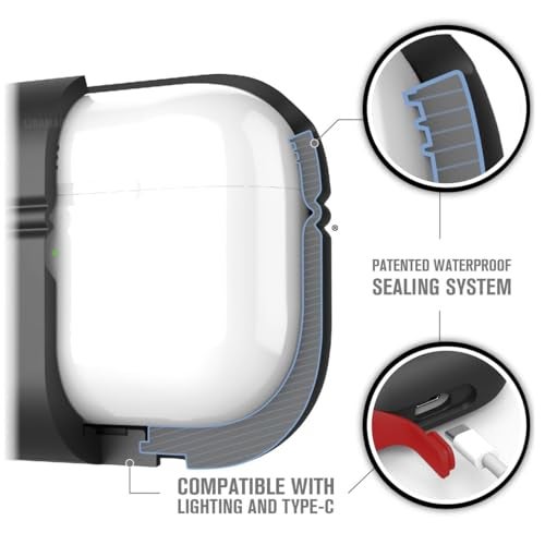 KACA Waterproof Case for AirPods Pro, High Drop Protection, Wireless Charging Compatible, One-Piece Design - Black - Image 3