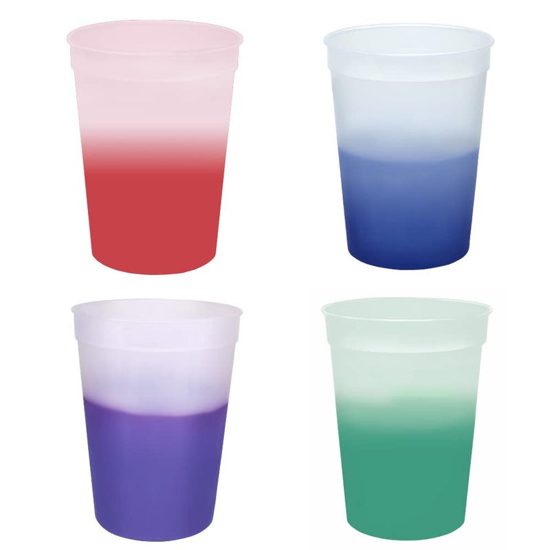 AAkron 12oz Color Changing Stadium Cup Durable plastic cups BPA FREE Reacting to ice cold liquids Set of 12 Frosted Assorted Colors may vary  MADE IN USA