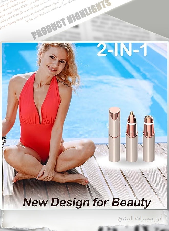2 in 1 Electric Eyebrow Trimmer Facial Hair Remover for Women, Portable Rechargeable Painless Hair Razor, for Face Peach Fuzz Lips Chin Armpit Body - Image 5