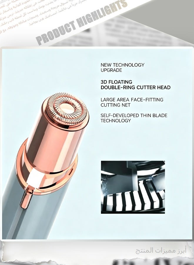 2 in 1 Electric Eyebrow Trimmer Facial Hair Remover for Women, Portable Rechargeable Painless Hair Razor, for Face Peach Fuzz Lips Chin Armpit Body - Image 2