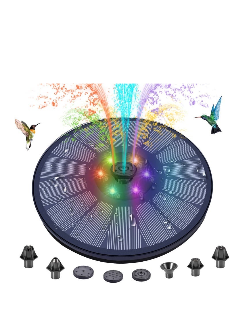 Solar Fountain Pump with 6 Color LED Lights, Upgrade 3W Solar Water Pump with 7 Nozzles with 4 Anti-Collision Bar Solar Water Features for Garden Landscape Fountain, Bird Bath Patio Pond Garden Decor