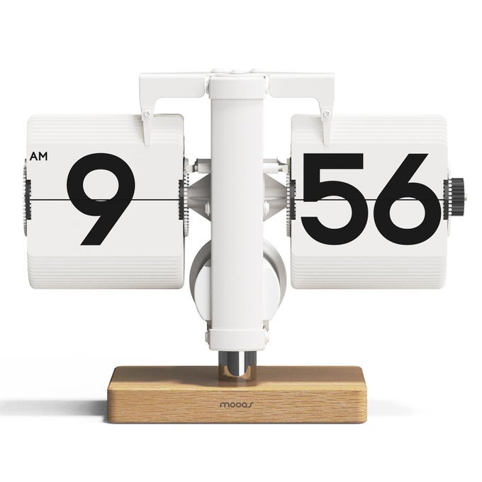 CLASSIC MODERN WOOD MINI FLIP DESK CLOCK WHITE RETRO VINTAGE ANALOG DESIGN AUTO FLIP CLOCK TABLE CLOCK LARGE NUMBER BATTERY POWERED IDEAL FOR HOME OFFICE SCHOOL HOTEL CAF