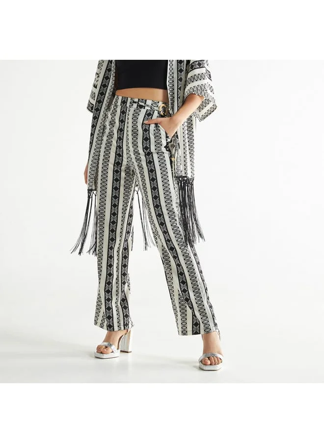 FAV All-Over Print Wide Leg Pants with Semi-Elasticated Waistband and Pockets