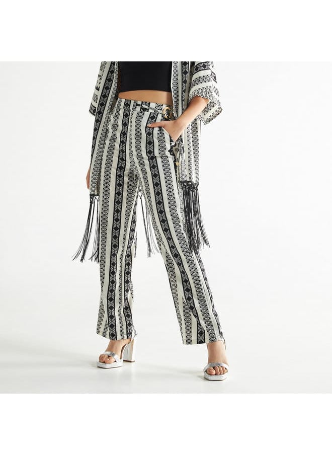 FAV All-Over Print Wide Leg Pants with Semi-Elasticated Waistband and Pockets  - Image 1
