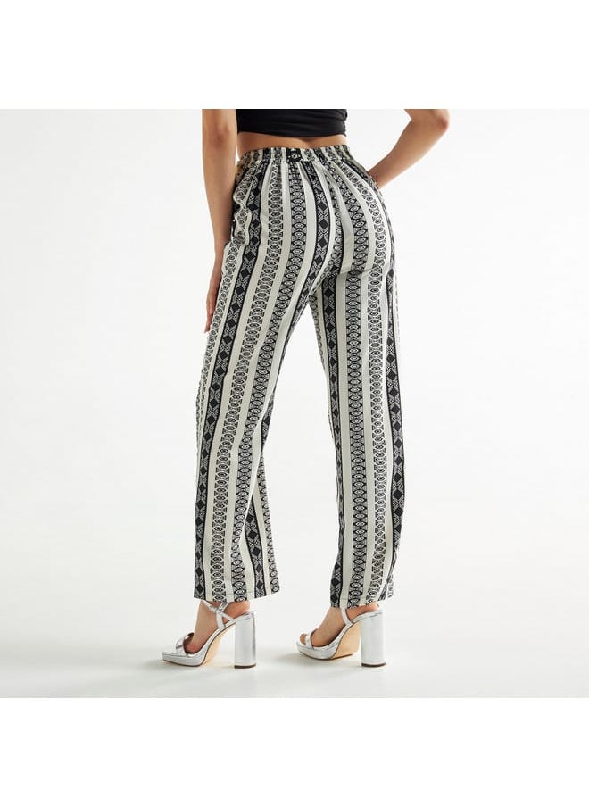 FAV All-Over Print Wide Leg Pants with Semi-Elasticated Waistband and Pockets  - Image 3