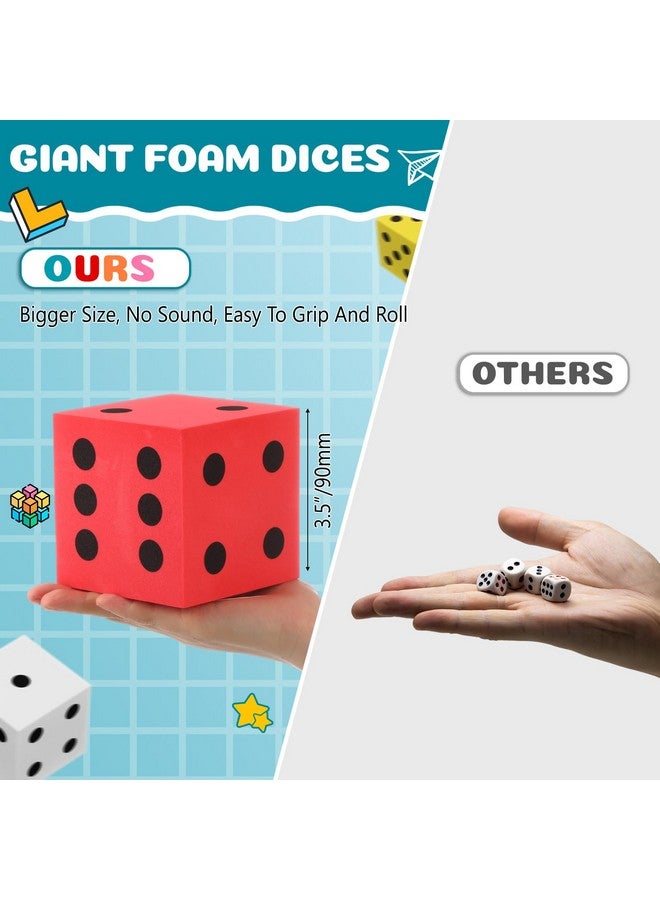 Shappy Shappy 4 Pieces 3.5 Inch Foam Dice Cube Jumbo Dice with Number Dots Big Giant Foam Large Cube for Christmas Game Math Classroom Party Favors Bag Stuffers(Red, Yellow, Blue, White) - Image 2