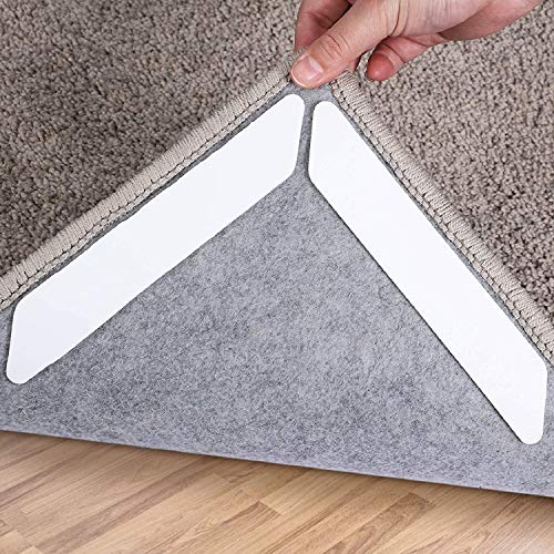 Sollifa Rug Tape,16 Pcs Dual Sided Washable Removable Rug Stopper for Area Rug, Non Slip Adhesive Prevent Curl for Hardwood Floors and Carpet Corners - Image 1