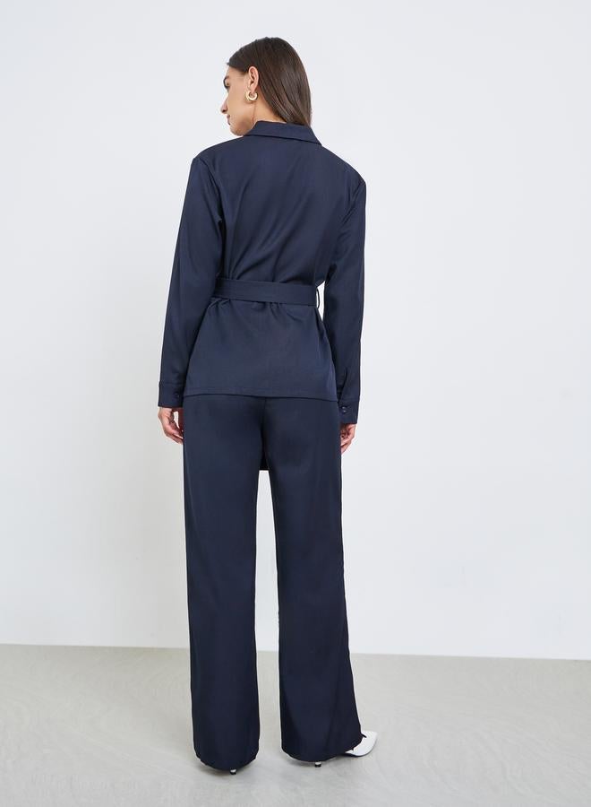 Styli Blue Belted Shirt and Wide Leg Pants Co-ords - Image 5