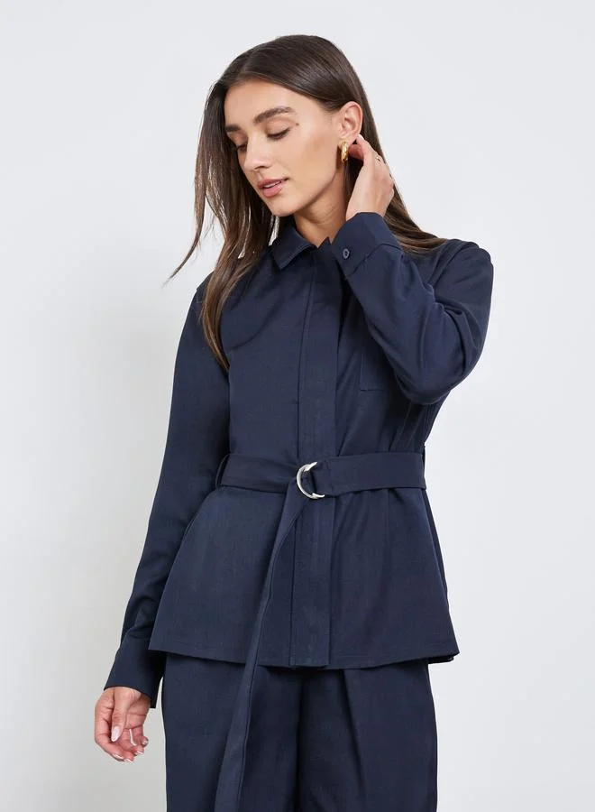 ستايلي طقم منسق من قميص بحزام وبنطال بأرجل واسعة