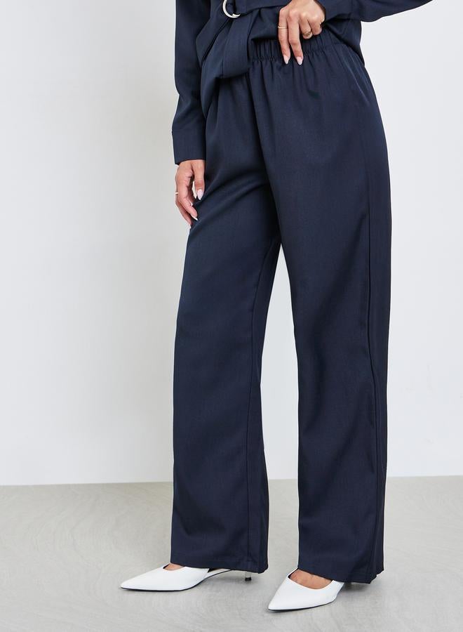 Styli Blue Belted Shirt and Wide Leg Pants Co-ords - Image 4