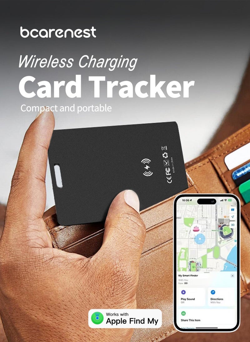 Bcarenest Card-style smart Bluetooth tracker, ultra-thin 1.8 mm, IP68 waterproof, supports wireless charging, suitable for wallets and passports, compatible with Apple Find My, anti-loss card locator, iOS only (black). - Image 1