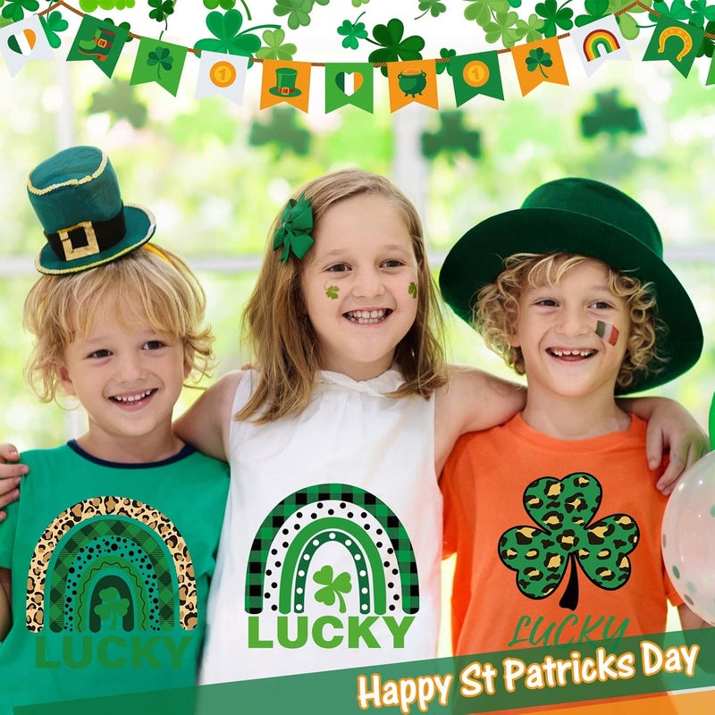 klarako 15 Pieces St. Patrick's Iron On Transfer Decals HTV Vinyl DIY Crafts Iron On Shamrock Luck Rainbow Vinyls Paper for St. Patricks Day Women Kids T-Shirts Pillowcase Hats Clothing DIY Crafts Supplies - Image 4