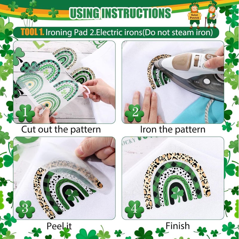klarako 15 Pieces St. Patrick's Iron On Transfer Decals HTV Vinyl DIY Crafts Iron On Shamrock Luck Rainbow Vinyls Paper for St. Patricks Day Women Kids T-Shirts Pillowcase Hats Clothing DIY Crafts Supplies - Image 2