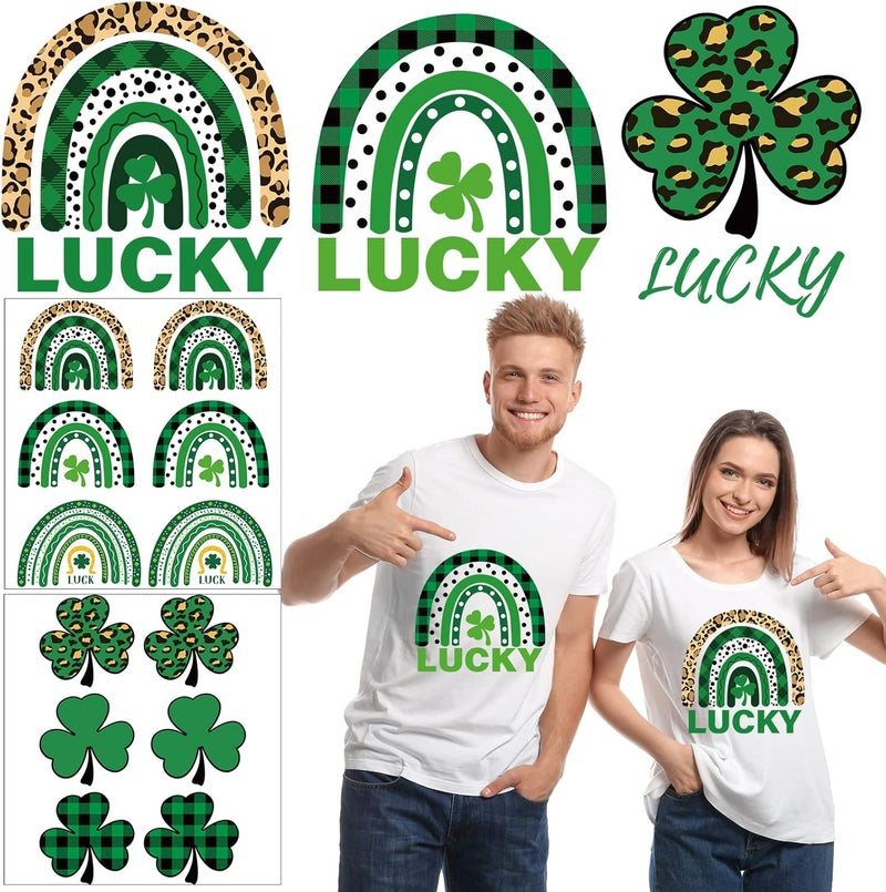 klarako 15 Pieces St. Patrick's Iron On Transfer Decals HTV Vinyl DIY Crafts Iron On Shamrock Luck Rainbow Vinyls Paper for St. Patricks Day Women Kids T-Shirts Pillowcase Hats Clothing DIY Crafts Supplies - Image 1