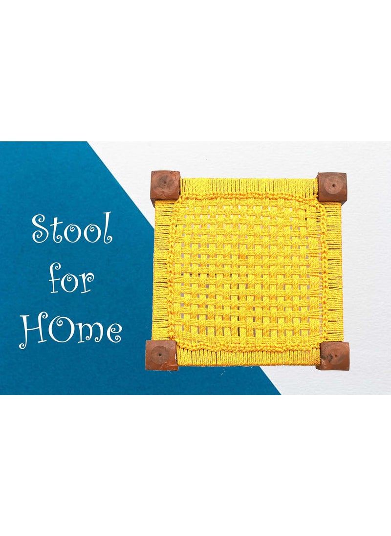 Marshland MARSHLAND Stool for Living Room Chowki Wooden Sitting Chair Pooja chowki for All Purpose 13 * 13 * 9inch  - Image 4