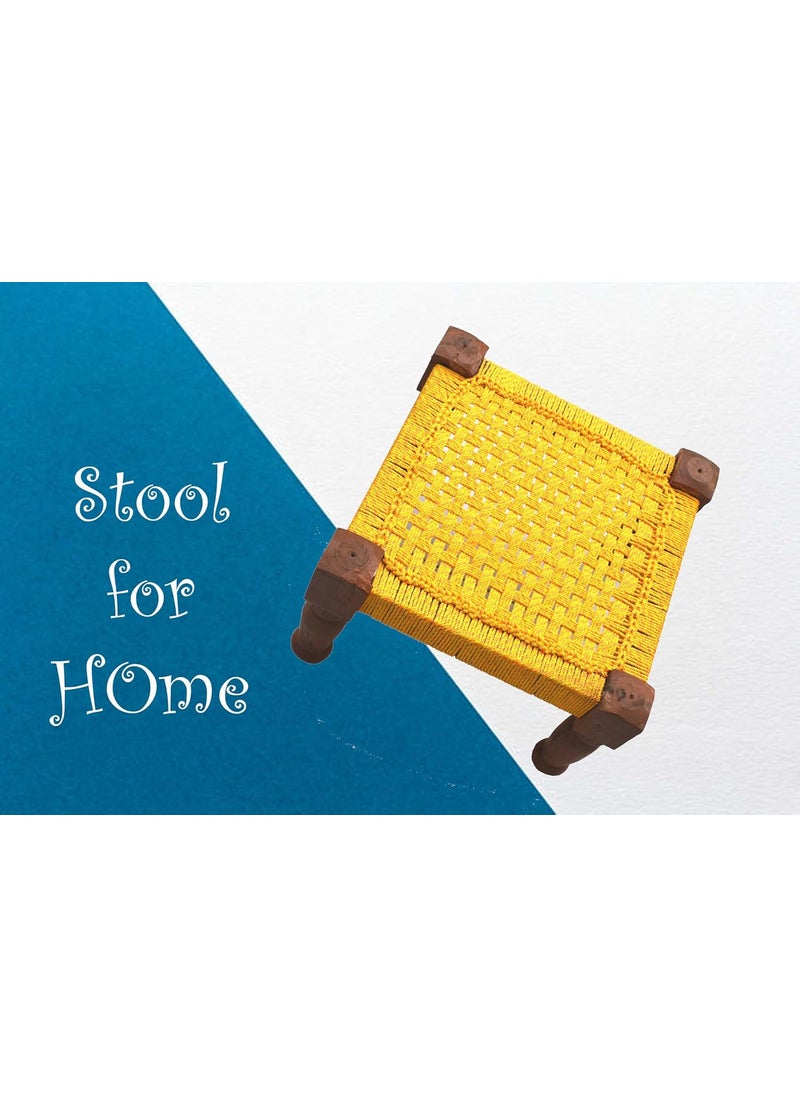 Marshland MARSHLAND Stool for Living Room Chowki Wooden Sitting Chair Pooja chowki for All Purpose 13 * 13 * 9inch  - Image 3