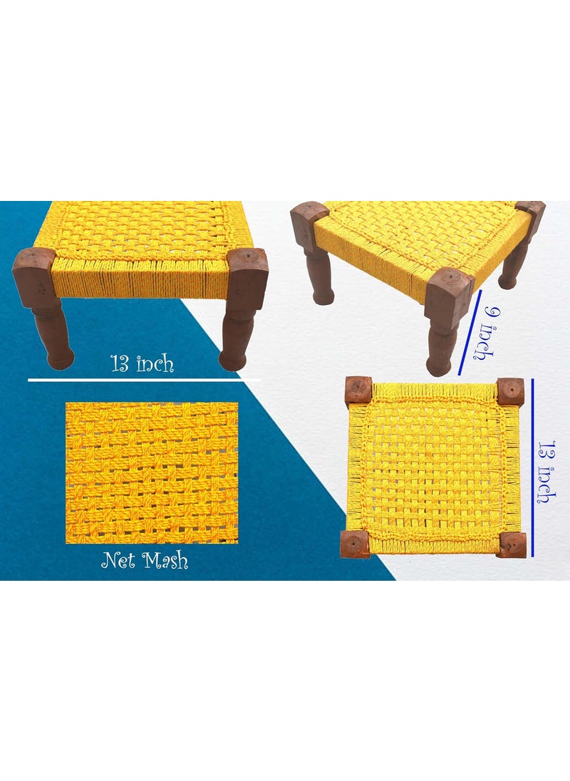 Marshland MARSHLAND Stool for Living Room Chowki Wooden Sitting Chair Pooja chowki for All Purpose 13 * 13 * 9inch  - Image 2