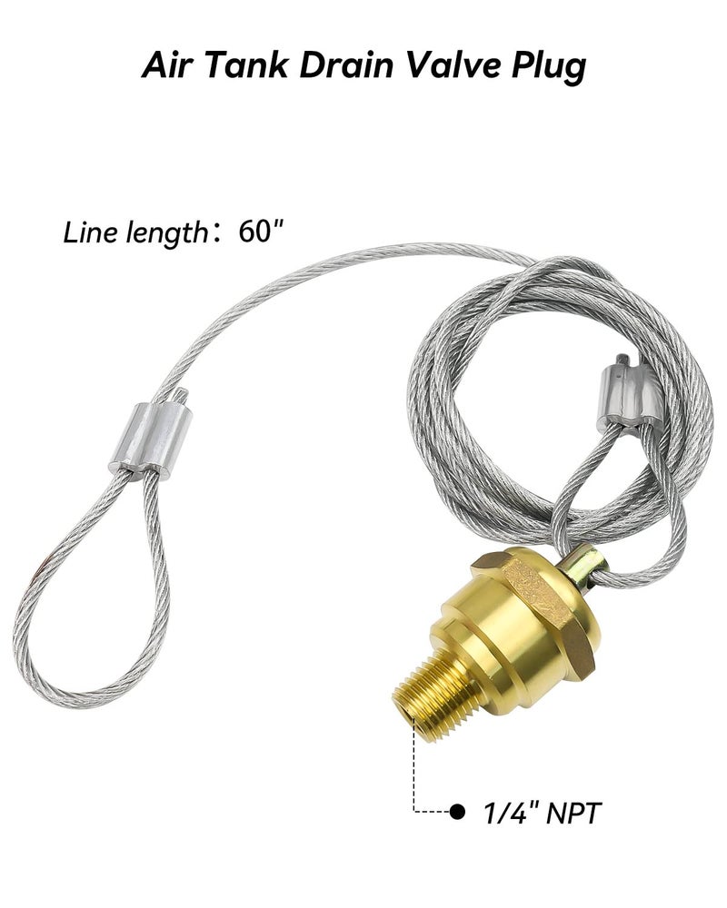 AUGREX 2 Pack of ¼” NPT Air Tank Drain Valve with 60" Cable, Air Brake Reservoir Drain Valve Air Compressor Drain Valve For Semi Trucks Replaces Haldex 12105 N3613AD - Image 2