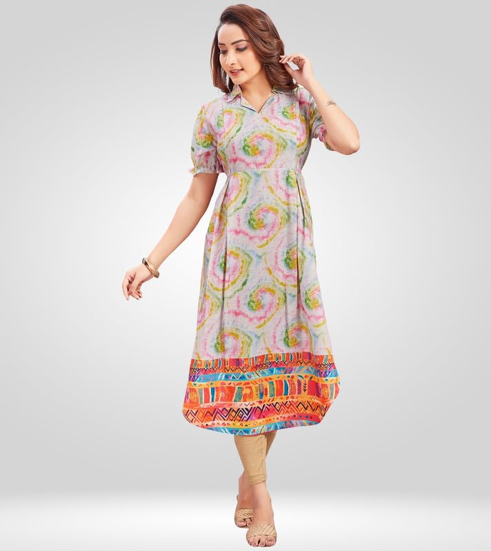 RITIJYA Feeding Kurtis for Women with Zip | Straight Maternity Pregnancy Dress for Nursing Mothers | Viscose Rayon | Maternity Wear Feeding Dress Tops (9241_42R,Playful Creame) - Image 4