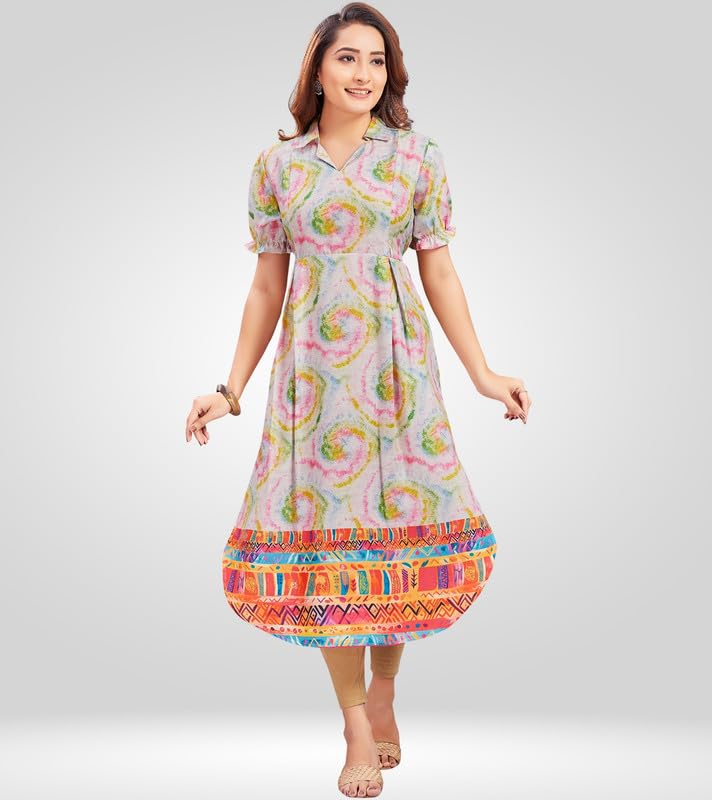 RITIJYA Feeding Kurtis for Women with Zip | Straight Maternity Pregnancy Dress for Nursing Mothers | Viscose Rayon | Maternity Wear Feeding Dress Tops (9241_42R,Playful Creame) - Image 5