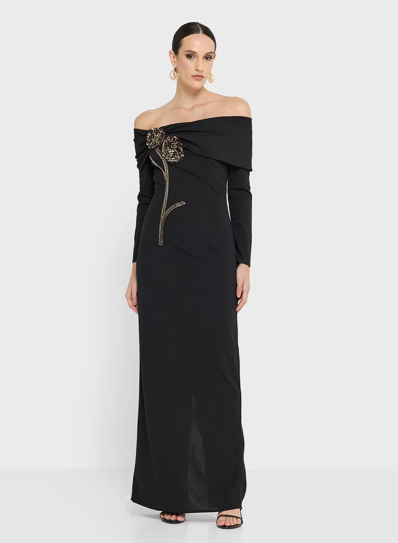 Namshi x One Shoulder Dress With Embellished Floral