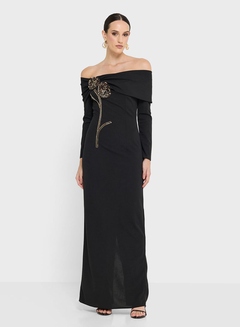 Namshi x One Shoulder Dress With Embellished Floral - Image 1