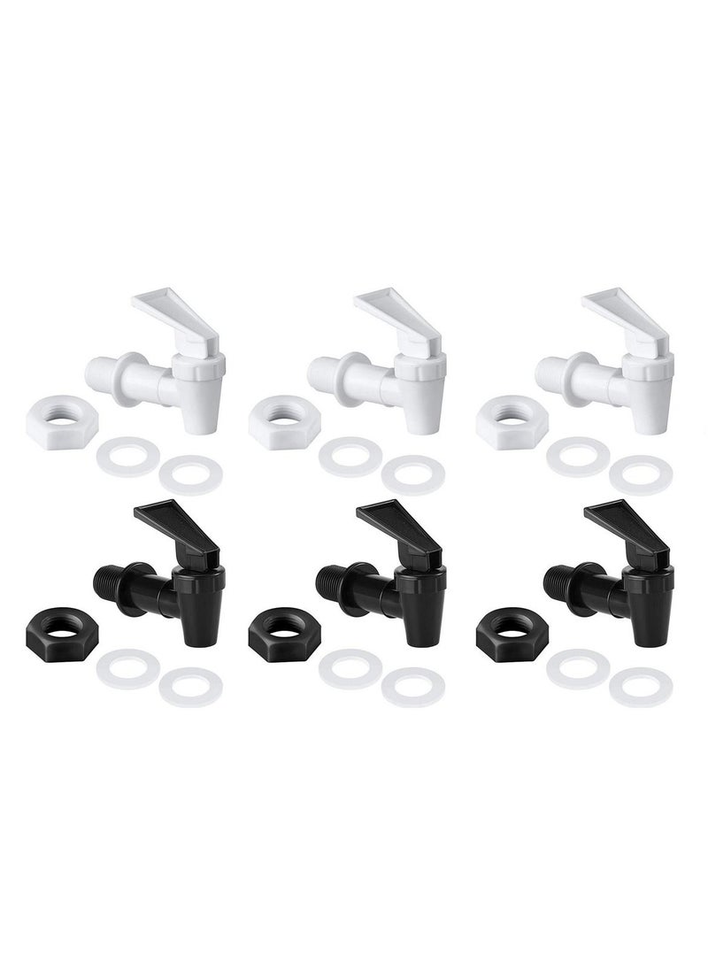 RATSAW - Replacement Cooler Faucet Dispenser Tap Set Reusable Spigot Spout Water Beverage Lever Pour Dispenser Valve Water Crock Tap  Black and White Six Sets - Image 1