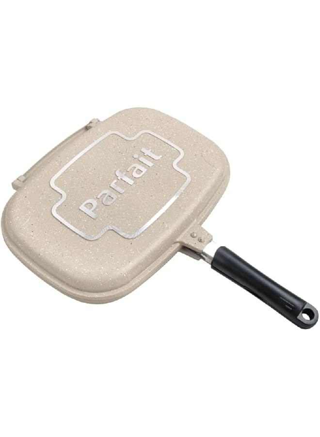 بارفيت مقلاة مزدوجة الجوانب مطلية بالرخام باللونين الكريمي والأسود مقاس 36 سم × 2.54 سم × 2.54 سم - Image 1