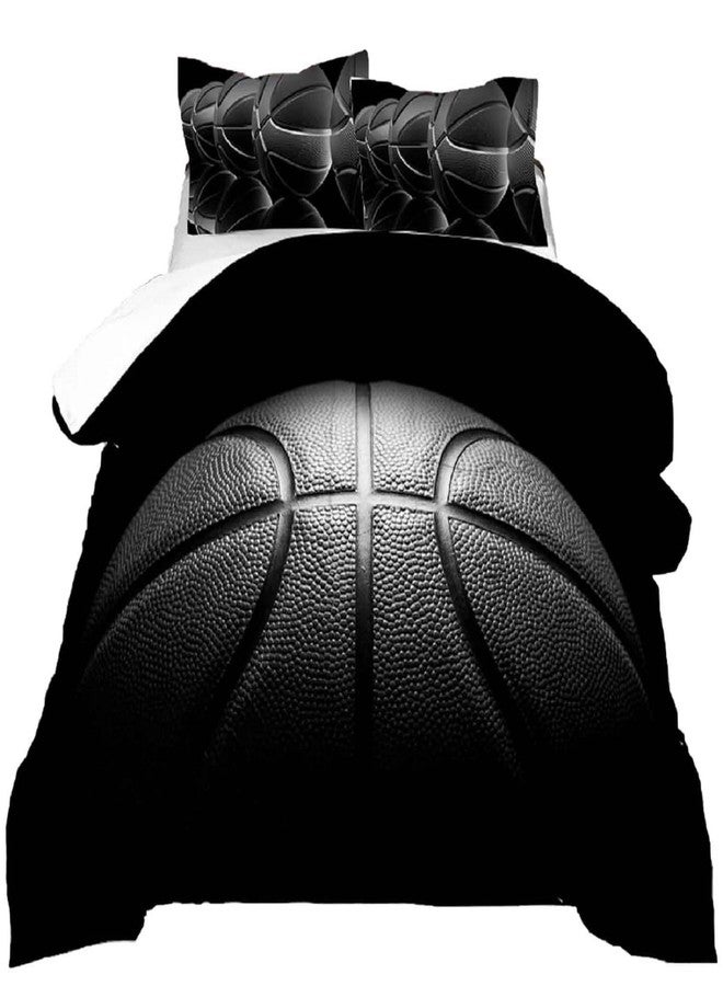 kxry Black Basketball Comforter Set Full Size 3D Basketball Sports Theme Bedding for Boys Kids Teens Quilt 1 Comforter + 2 Pillow Cases - Image 1