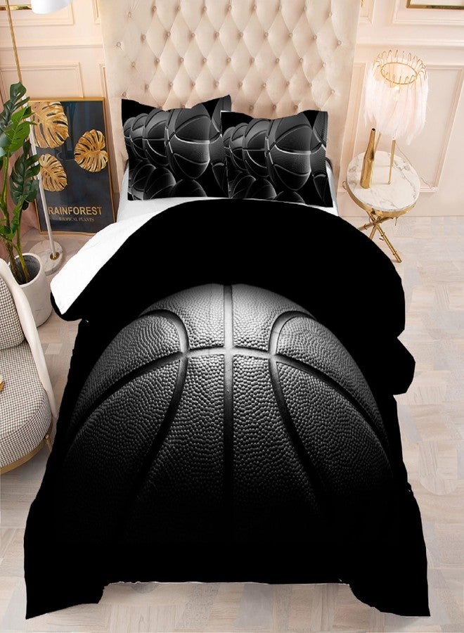 kxry Black Basketball Comforter Set Full Size 3D Basketball Sports Theme Bedding for Boys Kids Teens Quilt 1 Comforter + 2 Pillow Cases - Image 2