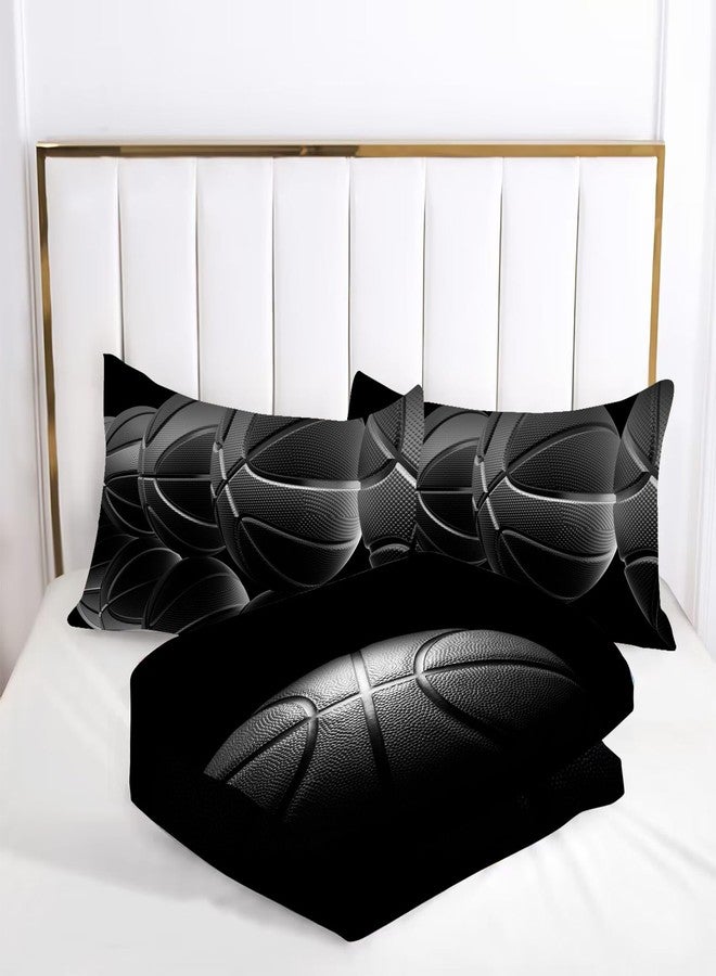 kxry Black Basketball Comforter Set Full Size 3D Basketball Sports Theme Bedding for Boys Kids Teens Quilt 1 Comforter + 2 Pillow Cases - Image 4