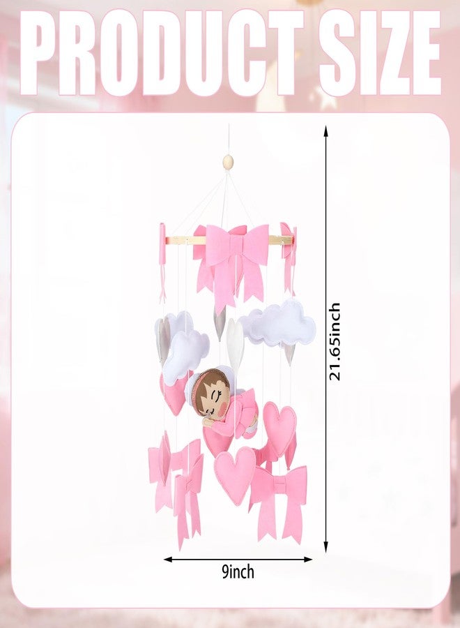 سكايليتي لعبة Skylety Bow Baby Mobile لسرير الأطفال على شكل سحابة من اللباد على شكل قلب وردي للبنات والأولاد، لعبة زينة لطيفة لغرف الأطفال، لعبة تعلق على السقف، هدية لحديثي الولادة، حفل استقبال الطفل، للاستخدام المنزلي للوالدين - Image 2