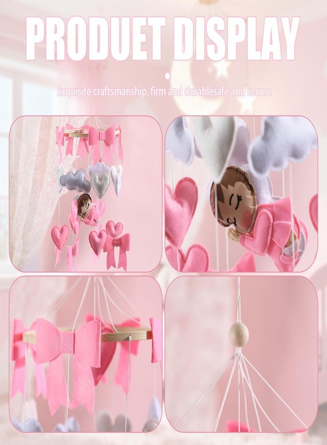 سكايليتي لعبة Skylety Bow Baby Mobile لسرير الأطفال على شكل سحابة من اللباد على شكل قلب وردي للبنات والأولاد، لعبة زينة لطيفة لغرف الأطفال، لعبة تعلق على السقف، هدية لحديثي الولادة، حفل استقبال الطفل، للاستخدام المنزلي للوالدين - Image 3