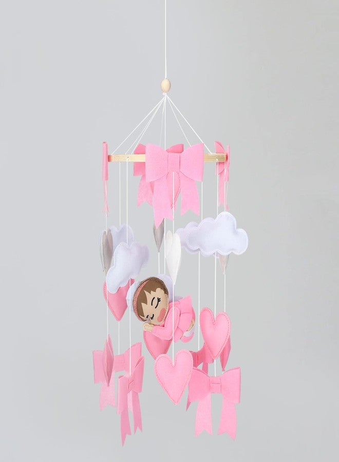 سكايليتي لعبة Skylety Bow Baby Mobile لسرير الأطفال على شكل سحابة من اللباد على شكل قلب وردي للبنات والأولاد، لعبة زينة لطيفة لغرف الأطفال، لعبة تعلق على السقف، هدية لحديثي الولادة، حفل استقبال الطفل، للاستخدام المنزلي للوالدين - Image 1