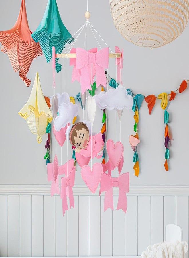 سكايليتي لعبة Skylety Bow Baby Mobile لسرير الأطفال على شكل سحابة من اللباد على شكل قلب وردي للبنات والأولاد، لعبة زينة لطيفة لغرف الأطفال، لعبة تعلق على السقف، هدية لحديثي الولادة، حفل استقبال الطفل، للاستخدام المنزلي للوالدين - Image 5