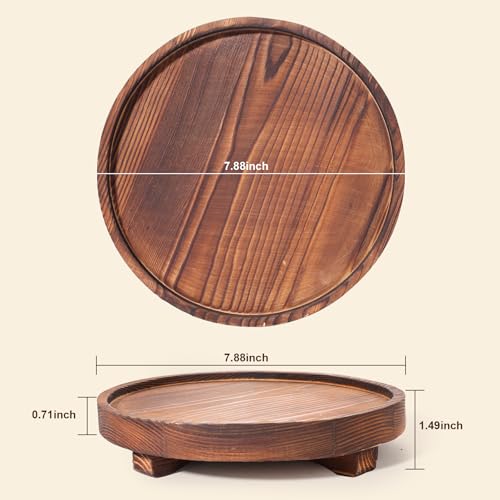 DEBETOOL Round Wooden Decorative Tray - Rustic Wood Soap Tray for Kitchen and Bathroom Counter Organizer, Farmhouse Kitchen Decor Wooden Riser for Soap Dish, Perfume, Candle, Potted - Image 2