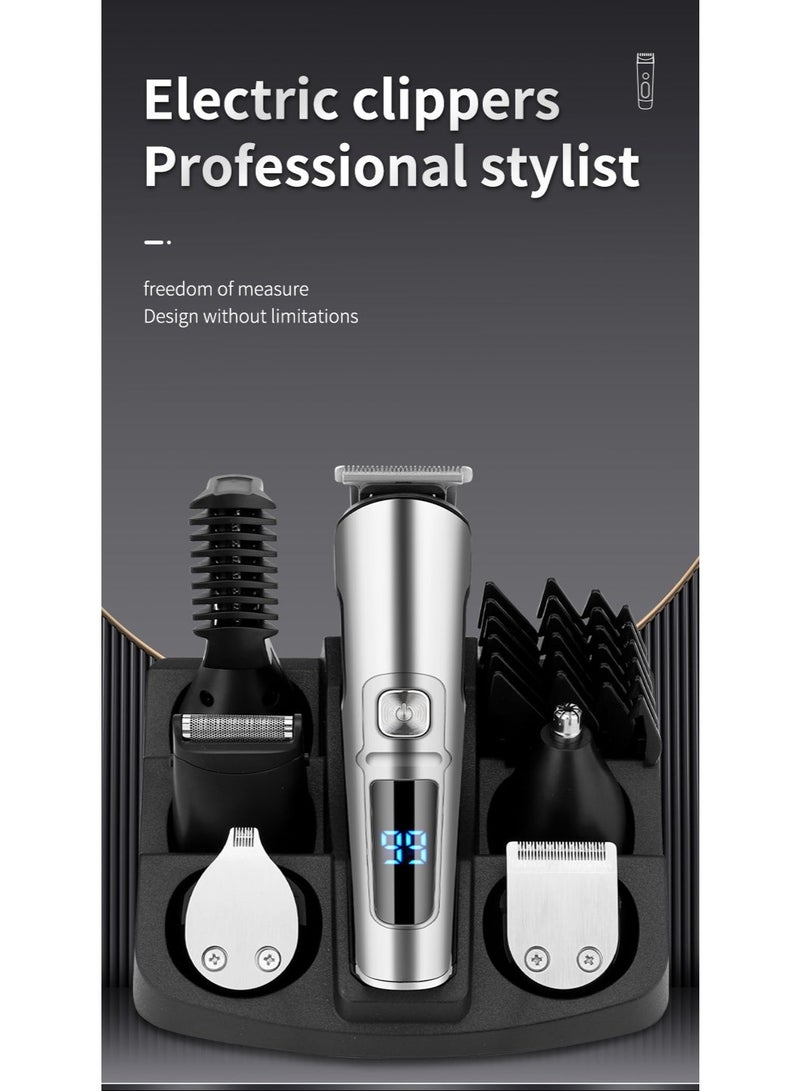 Cordless 6-in-1 Men’s Grooming Kit with Hair Clipper, Beard Trimmer, Nose & Ear Trimmer, Body Trimmer and Foil Shaver, USB Rechargeable, LED Display - Image 2