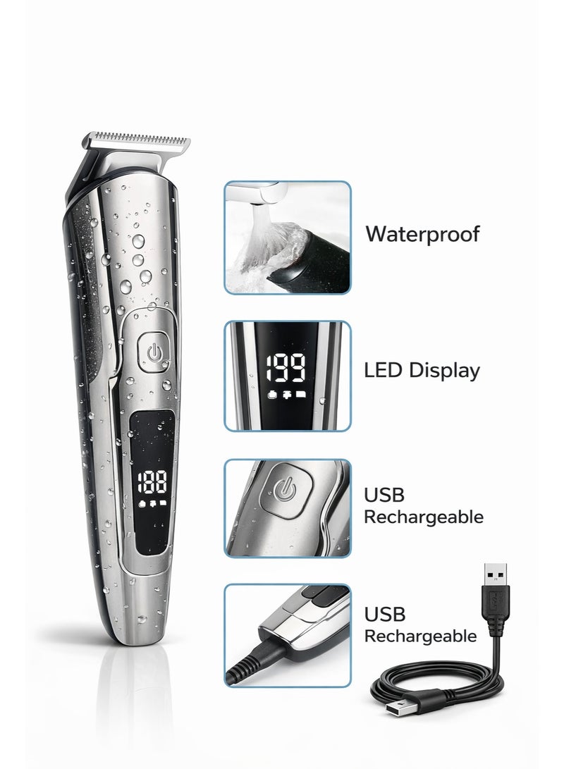 Cordless 6-in-1 Men’s Grooming Kit with Hair Clipper, Beard Trimmer, Nose Trimmer & Foil Shaver, USB Rechargeable, LED Display - Image 3
