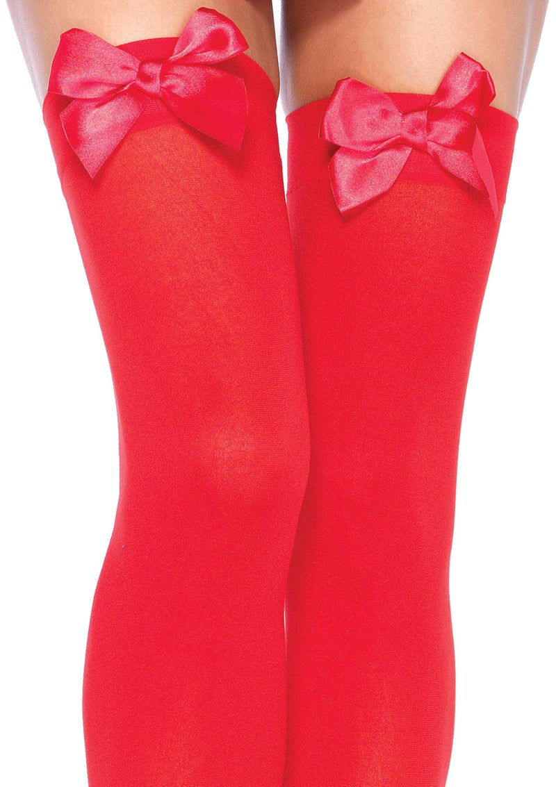 Leg Avenue Womens Satin Bow Accent Thigh Highs, O/S, Red - Image 2